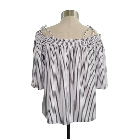 Blue Rain Off the Shoulder Flowy Striped Summer Top Women's Size S White & Blue - Picture 3 of 8
